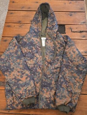 Kids Camo Hooded Puffer Jacket - Olive & Brown